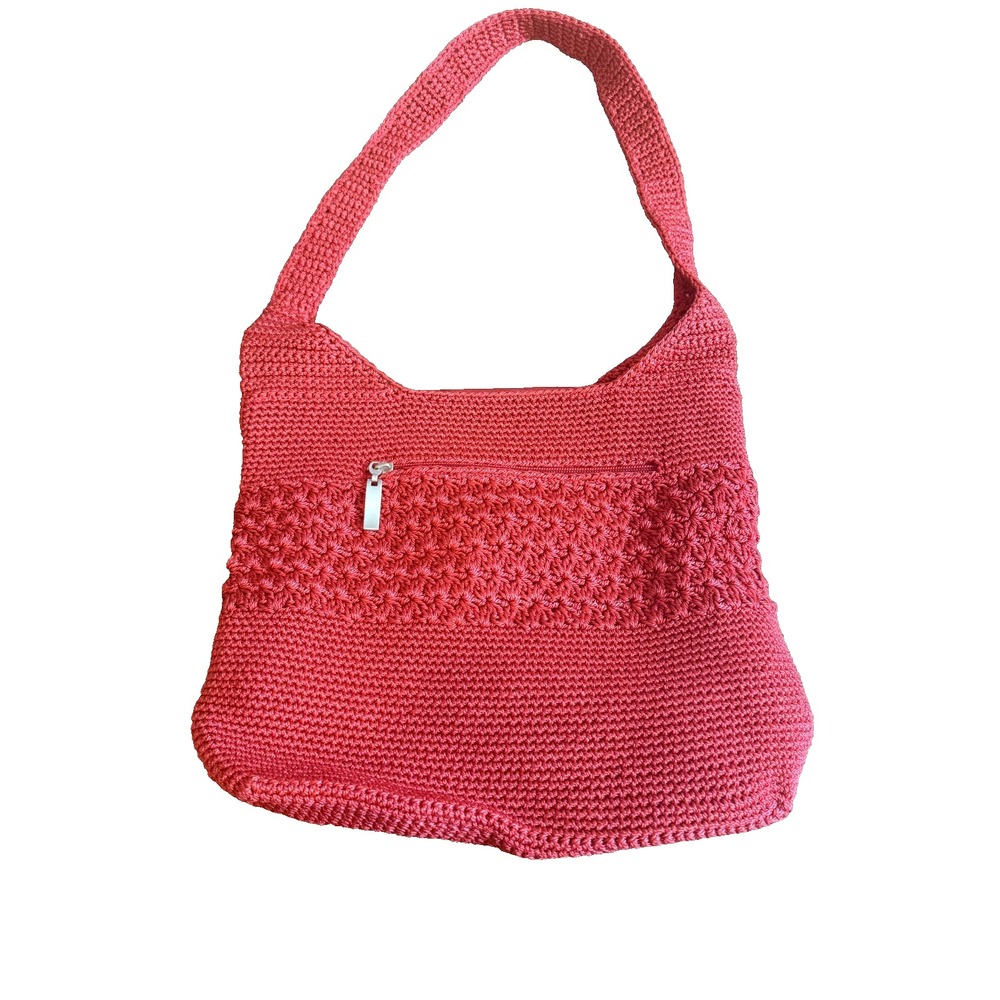 Worthington Red‎ boho Crochet Shoulder Bag Tote Purse Boho Knit Style Handbag